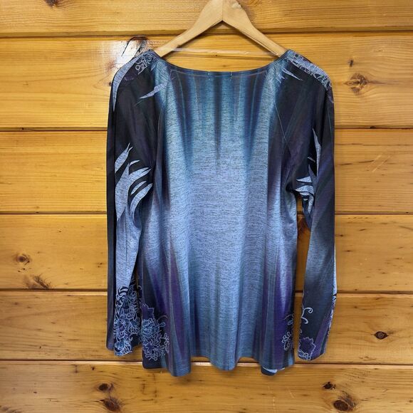 ONE WORLD Embellished L Purple Tie Top Longsleeve Tassel Tunic Blouse BOHO - Picture 4 of 5